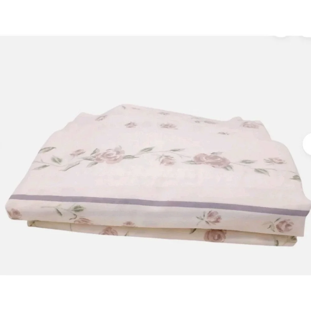 VNTG  Lavender Roses Flat Sheet Full Sz 95x79 Floral Flowers Cottage Granny USA